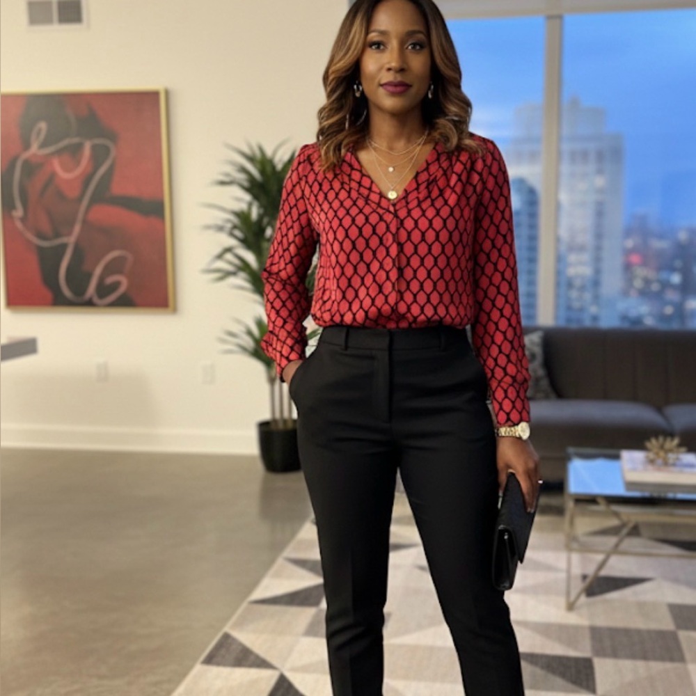 Worthington Red and Black Honeycomb Blouse